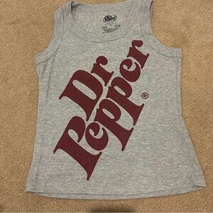 Dr Pepper Women's Gray Ribbed Tank Top with Burgundy Logo
